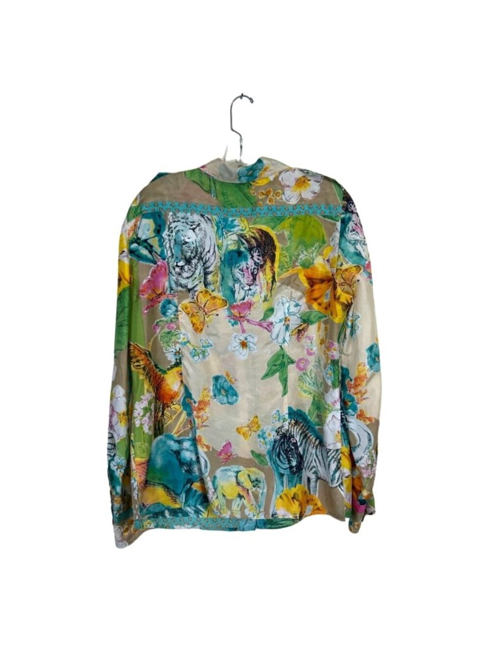 Blumarine Women XL Silk Top Button-Up Floral Jungle Long Sleeve Italian Size 48 - Picture 7 of 8